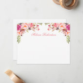 水彩ピンク赤面フローラ パーソナライズされた ノートカード (正面/裏面インサイチュ)