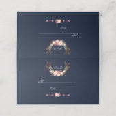 水彩ピンク赤面フローラ〔雄ジカの〕枝角ネイビー結婚ズ プレイスカード (外部開封)