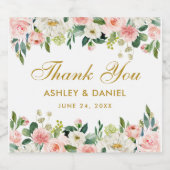 水彩ピンク赤面ホワイトフローラ金ゴールド結婚ズ スパークリングワインラベル (シングルラベル)