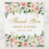 水彩ピンク赤面ホワイトフローラ金ゴールド結婚ズ ワインラベル (シングルラベル)