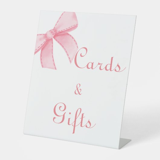 水彩ピンク赤面ボウギフトブライダルシャワーサイン 台座サイン (正面)