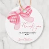 水彩ピンク赤面ボウベイビーシャワーありがとう フェイバータグ (正面)