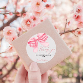 水彩ピンク赤面ボウベイビーシャワーありがとう ラウンドシール