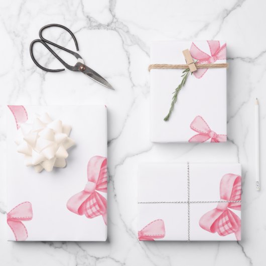 水彩ピンク赤面リボンパーティー ラッピングペーパーシート (正面)