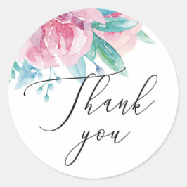 水彩ピンク赤面結婚フローラ感謝していのユー ラウンドシール