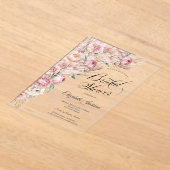 水彩ピンク赤面花ブライダルシャワー アクリル招待状 (レイダウン)