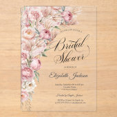 水彩ピンク赤面花ブライダルシャワー アクリル招待状 (正面)