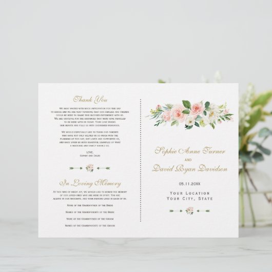 水彩ピンク赤面花結婚式 プログラム (スタンド正面)