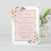 水彩ピンク赤面花金ゴールド甘い16 招待状 (スタンド正面)