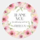水彩ピンク赤面花 ラウンドシール (正面)