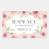 水彩ピンク赤面花 長方形シール (正面)