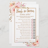 水彩ピンク赤面金ゴールドバラブライダルシャワーゲーム (正面/裏面)