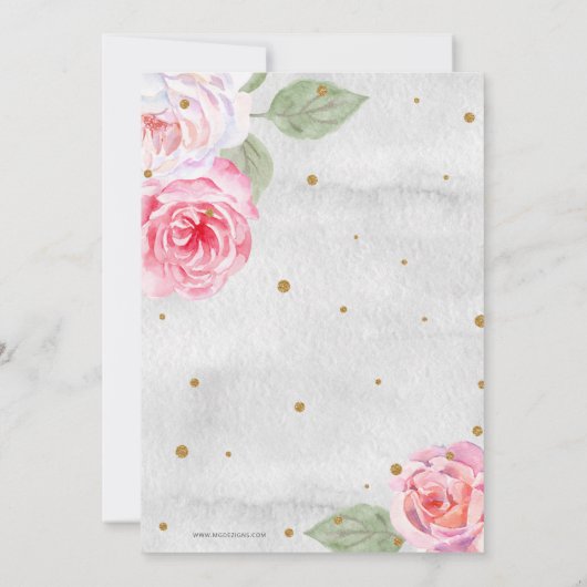 水彩ピンク赤面金ゴールドフローラガールベビーシャワー 招待状 (裏面)