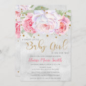 水彩ピンク赤面金ゴールドフローラガールベビーシャワー 招待状 (正面/裏面)