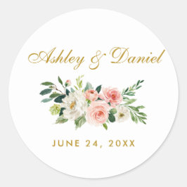 水彩ピンク赤面金ゴールド結婚フローラ ラウンドシール