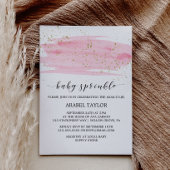 水彩ピンク赤面&金ゴールドスパークルベビー散布機 招待状