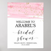 水彩ピンク赤面&金ゴールドブライダルシャワーへようこそ ポスター (正面)