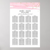 水彩ピンク赤面&金ゴールド結婚のシーティングチャート ポスター (正面)