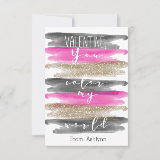 水彩ピンク金ゴールドあなたが私の世界バレンタインに色を (正面)
