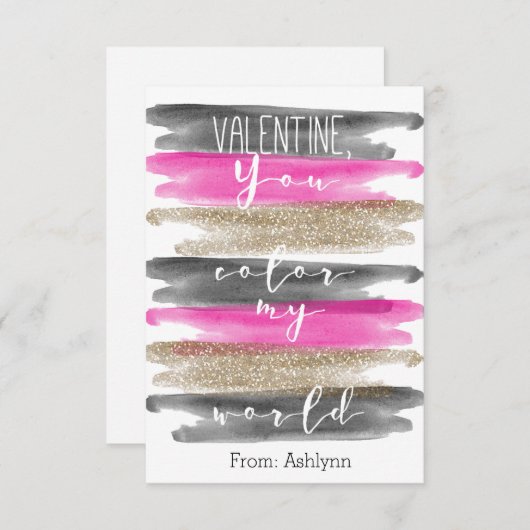 水彩ピンク金ゴールドあなたが私の世界バレンタインに色を (正面/裏面)