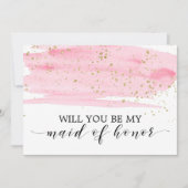 水彩ピンク金ゴールドが私のメイド・オブ・オーナー(花嫁付き添い人) 招待状 (正面)