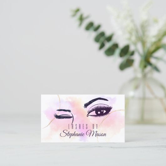 水彩ピンク金ゴールドまばゆみ目ホワイトシック コーリングカード (スタンド正面)