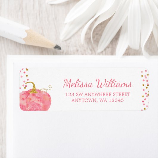 水彩ピンク金ゴールドカボチャグリッター秋 ラベル (インサイチュ)