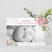 水彩ピンク金ゴールドグリッター誕生発表 案内状 (スタンド正面)