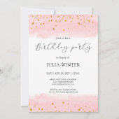 水彩ピンク金ゴールドスパークルバースデーパーティー 招待状 (正面)