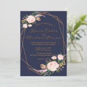 水彩ピンク金ゴールドネイビーボホシックフローラ結婚ズ 招待状 (スタンド正面)