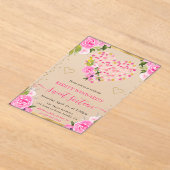 水彩ピンク金ゴールドハート花甘16 アクリル招待状 (レイダウン)