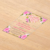 水彩ピンク金ゴールドハート花甘16 アクリル招待状 (レイダウン)