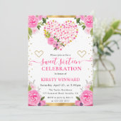 水彩ピンク金ゴールドハート花甘16 招待状 (スタンド正面)