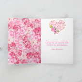 水彩ピンク金ゴールドハート花誕生日 カード (内部)