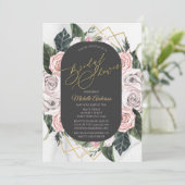 水彩ピンク金ゴールドフローラバラブライダルシャワー 招待状 (スタンド正面)