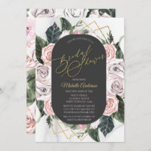 水彩ピンク金ゴールドフローラバラブライダルシャワー