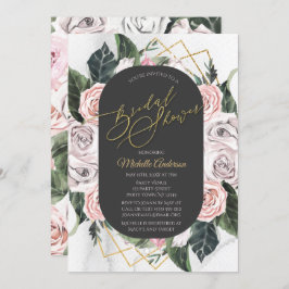 水彩ピンク金ゴールドフローラバラブライダルシャワー 招待状