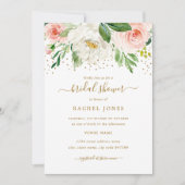 水彩ピンク金ゴールドフローラブライダルシャワー 招待状 (正面)