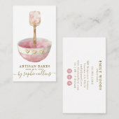 水彩ピンク金ゴールドベーカーベーカリーパティシシェフブシ 名刺 (正面/裏面)
