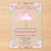 水彩ピンク金ゴールド春傘ブライダルシャワー アクリル招待状 (正面)