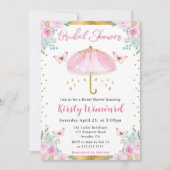 水彩ピンク金ゴールド春傘ブライダルシャワー 招待状 (正面)