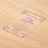 水彩ピンク金ゴールド春傘ベビーシャワー アクリル招待状 (レイダウン)