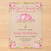 水彩ピンク金ゴールド春傘21歳の誕生日 アクリル招待状 (正面)