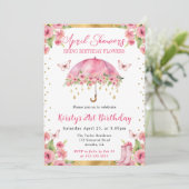 水彩ピンク金ゴールド春傘21歳の誕生日 招待状 (スタンド正面)