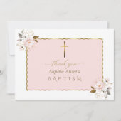 水彩ピンク金ゴールド花女バプテスマ サンキューカード (正面)