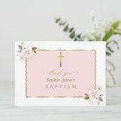 水彩ピンク金ゴールド花女バプテスマ サンキューカード (スタンド正面)