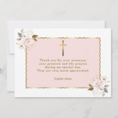 水彩ピンク金ゴールド花女バプテスマ サンキューカード (裏面)