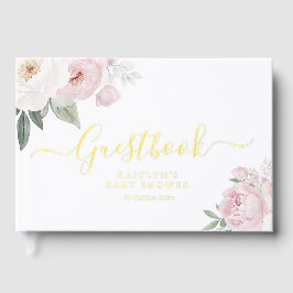 水彩ピンク開花ベビーシャワー ゲストブック