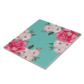 水彩ピンク鮮やかホワイトローズターコイズバック タイル (側面)