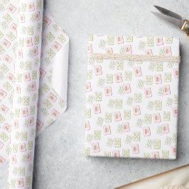 水彩ピンク麻雀タイル ラッピングペーパー